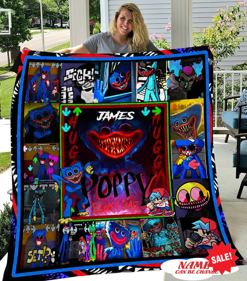 Personalized Huggy Wuggy Poppy Playtime Quilt Blanket Friday Night Funkin Blanket Fnf Fan Gifts Gamer Quilt Blanket